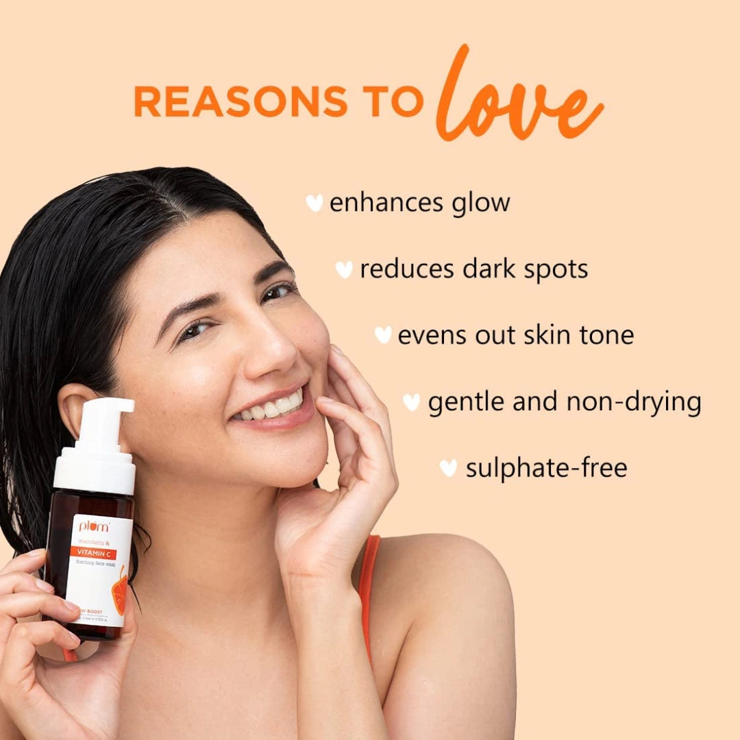 Plum Vitamin C Foaming Face Wash with Mandarin | For Glowing Skin | For Gentle Cleansing | For Hyperpigmentation & Dull Skin | Sulphate-Free | 100% Vegan 110ML, Transparent