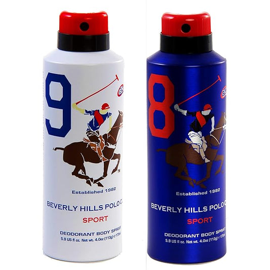 Beverly Hills Polo Club Sports No.9 & No.8 Deodorant Combo Pack For Men, 175 ml