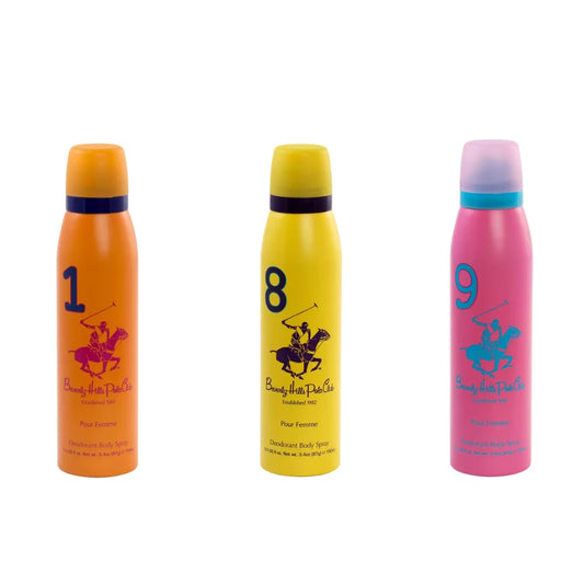 Beverly Hills Polo Club No.1, No.8 and No.9 combo deodorant for women 150ml