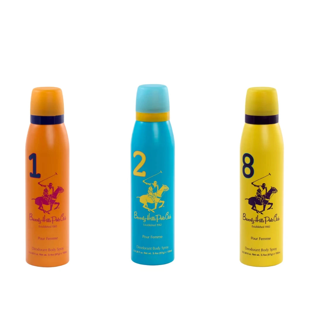 Beverly Hills Polo Club No.1, No2 and No.8 combo deodorant for women 150ml