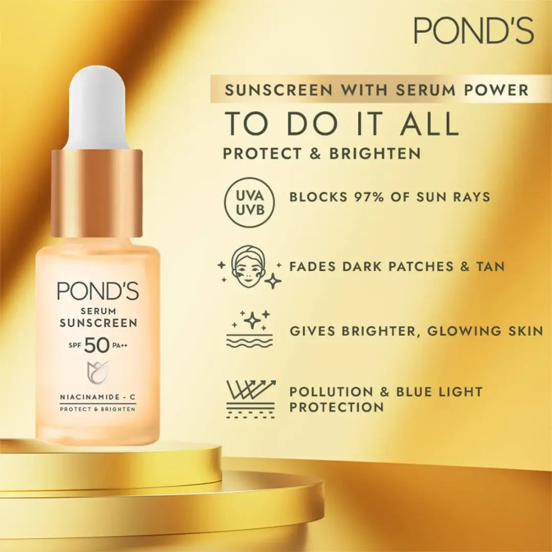 Pond's Serum Sunscreen SPF 50 With Power of SPF & Niacinamide C Serum - 14 ml