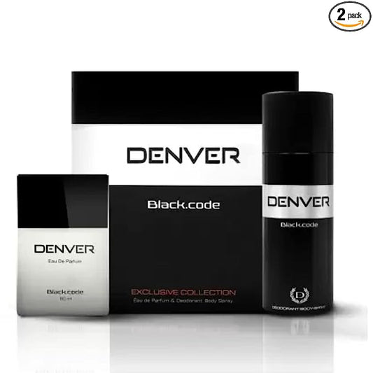 DENVER Black Code Exclusive Collection Gift Set : Deo (150ML) + Perfume (60ML) | Long Lasting Fragrance Gift Set for Men