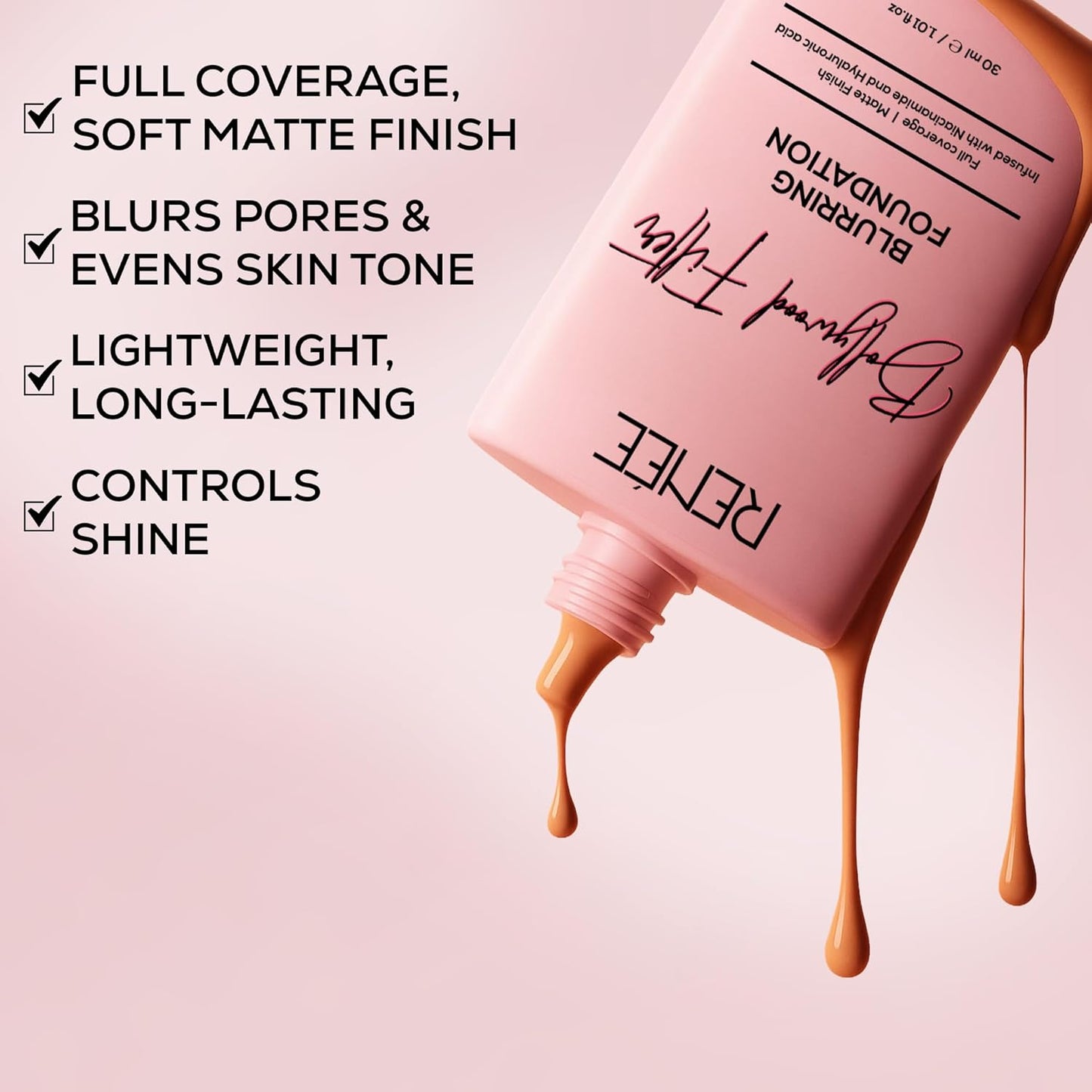 RENEE Bollywood Filter Blurring Matte Finish Liquid Foundation - Biscoff Blur | Lightweight, Full Coverage | Blurs Pores, Evens Skin Tone, Hydrates | With Hyaluronic Acid & Niacinamide | 30 ml - Deals999