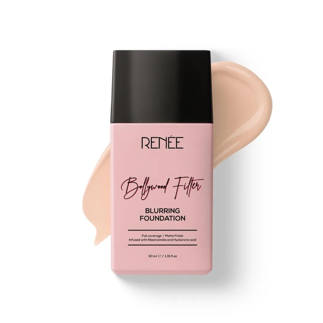 RENEE Bollywood Filter Blurring Matte Finish Liquid Foundation - Biscoff Blur | Lightweight, Full Coverage | Blurs Pores, Evens Skin Tone, Hydrates | With Hyaluronic Acid & Niacinamide | 30 ml - Deals999