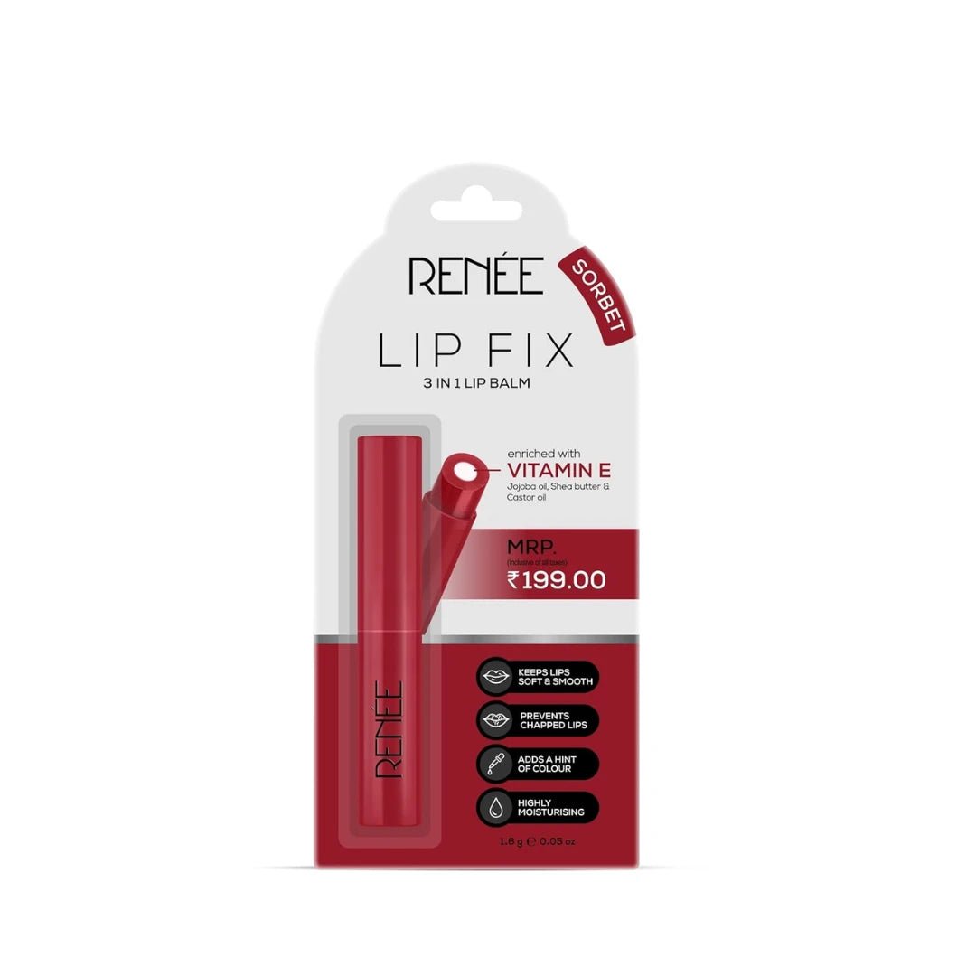 RENEE Lip Fix 3 in 1 Tinted Lip Balm 01 Sorbet 1.6 Gm, Heals, Lightens & Nourishes, Dual Core Care Enriched with Vitamin E, Shea Butter & Jojoba Oil for Dry & Chapped Dry Lips - Deals999