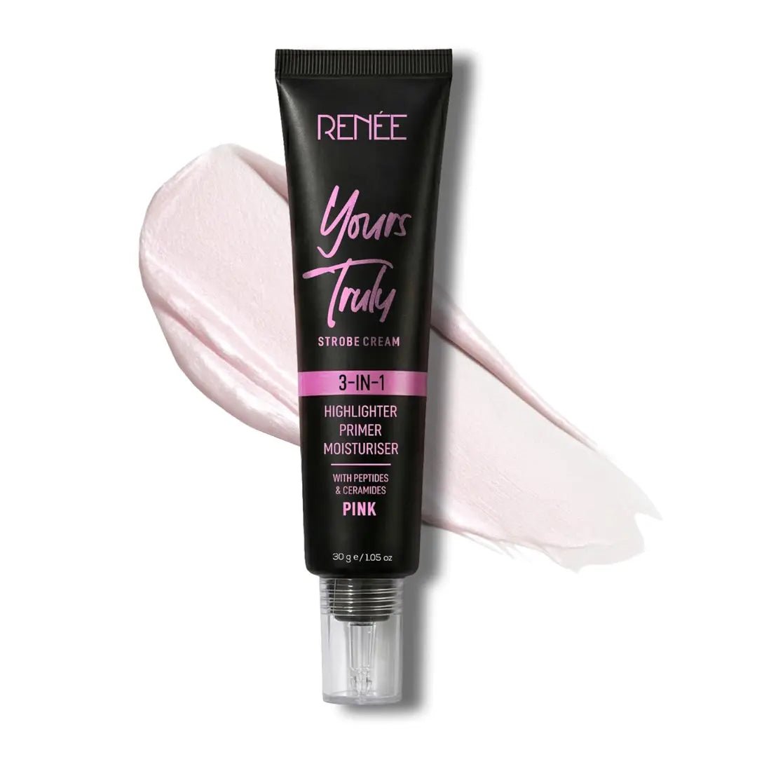 RENEE Yours Truly Strobe Cream for Face | 3 in 1 Highlighter Primer Moisturiser | Glow Cream, Lightweight, Non Sticky | Hydrating Dewy Skin Finish With Peptides | For All Skin Types | Pink - 30g - Deals999