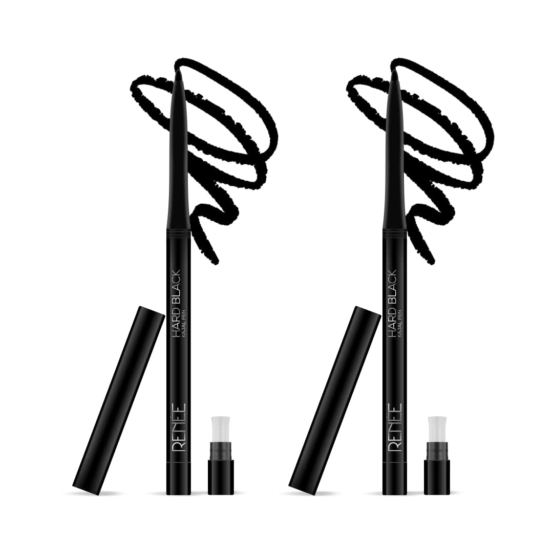 RENEE Hard Black Kajal Pen with Sharpener 0.35gm, Pack Of 2 | Matte Finish