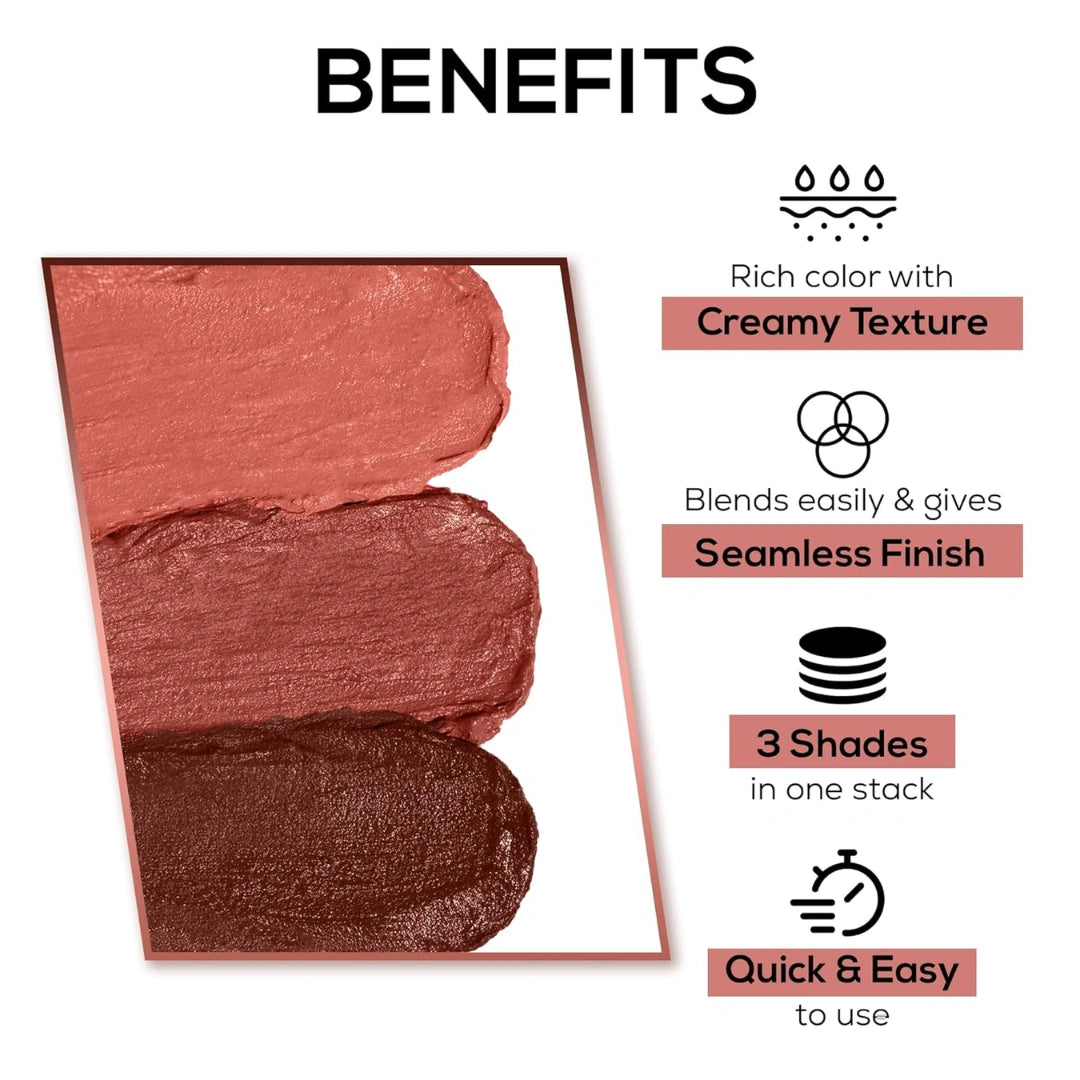 RENEE Glam Stack 3-In-1 Lip & Cheek Tint - Nude 4.5gm - 3 Shades in 1, Rich Creamy Natural Seamless Finish