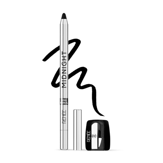 RENEE Midnight Kohl Kajal Pencil | Waterproof, Smudgeproof With Sharpener | 24 Hours Long Stay 1.5 Gm I Black )