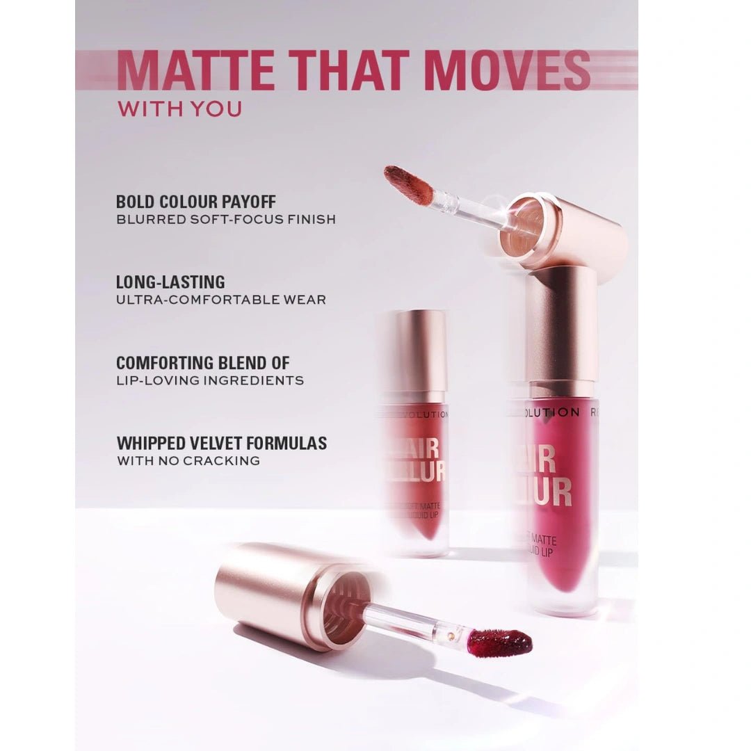 Revolution Air Blur Matte Liquid Lipstick - Whisper| Bold Color, Soft Focus Finish | Lightweight, Non - Drying, Transfer - Proof | Long - Lasting Velvet Matte Lipstick with Tear - Shaped Applicator - 3.5ml - Deals999