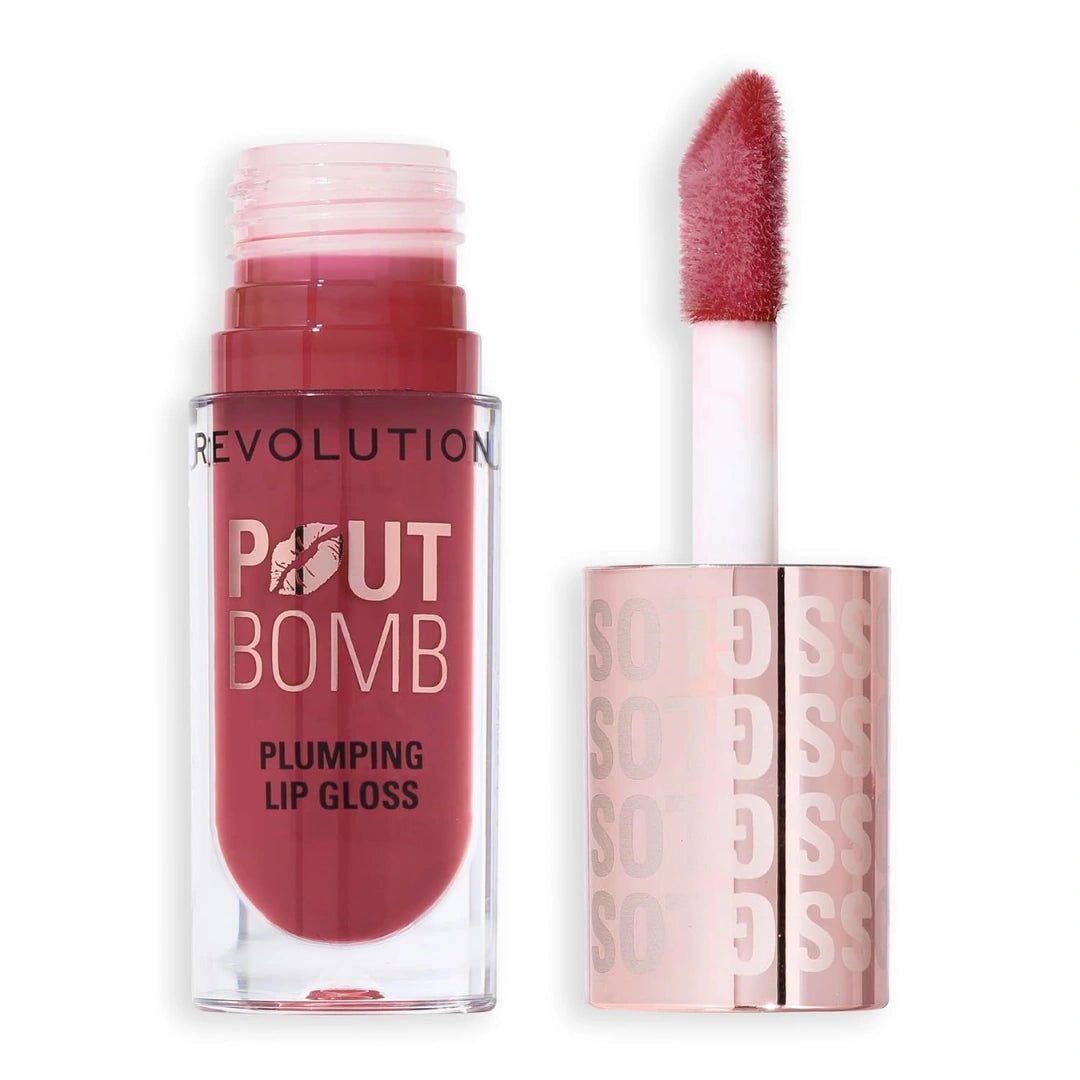 Revolution Beauty, Pout Bomb Plumping Lip Gloss, High - Shine for Glossy, Fuller & Plump Lips with Hyaluronic Acid & Peptides, Vegan & Cruelty - Free (Wild Mauve Pink, 4.6ml) - Deals999