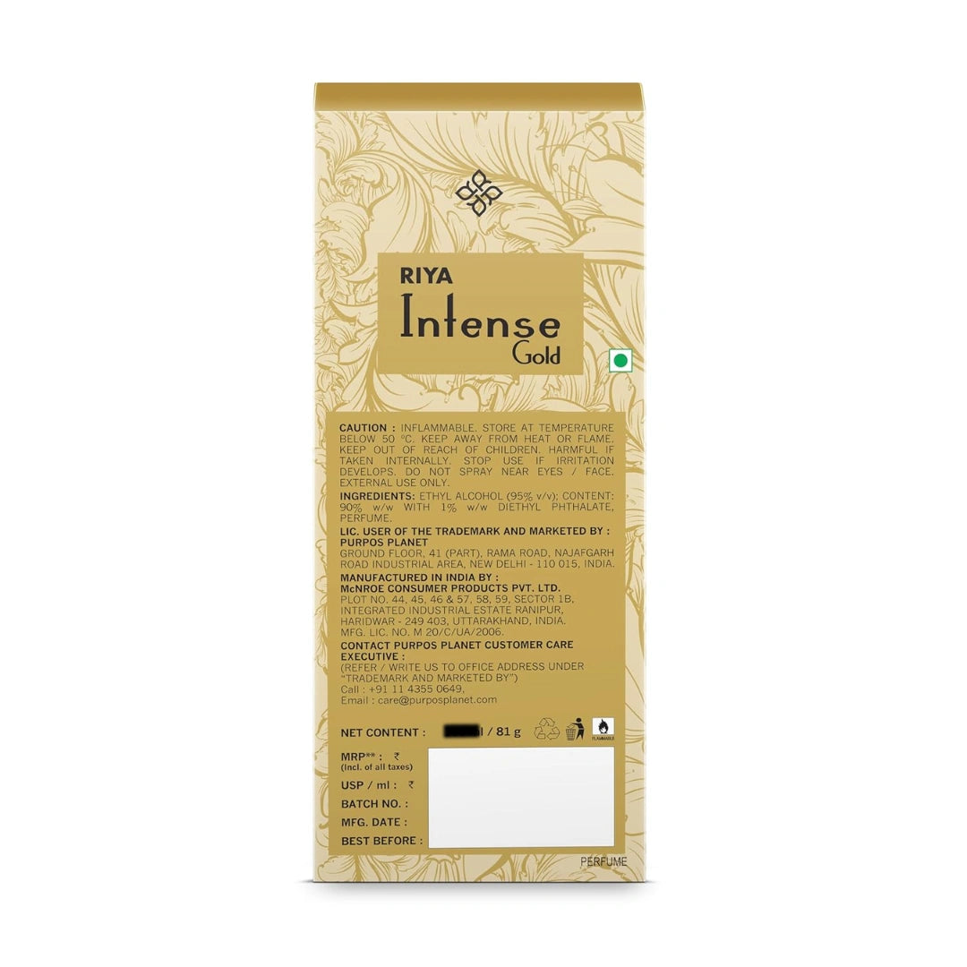 Riya Intense Gold Eau De Parfum | Long-lasting upto 8 hours | For Men & Women - 30ml