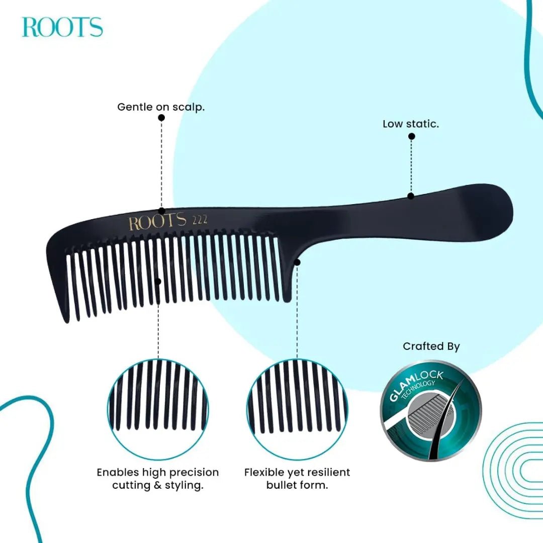 ROOTS - Professional Hair Cutting Fine Tooth Comb with Handle | Salon Grade - For Men & Women | Ideal for Sectioning & Colouring | Prevent Hair & Scalp Damage | Length - 7.7 Inch | Model No. 222 - Deals999