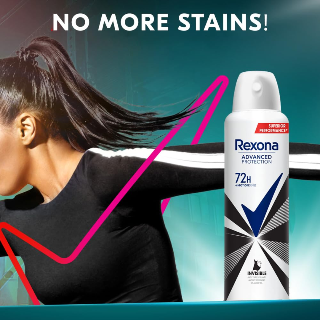 Rexona Invisible Advanced Protection Anti-Perspirant Deodorant for Women | 72H* Odour Protection | 0% Alcohol | Leaves No Marks on Clothes | 200ml