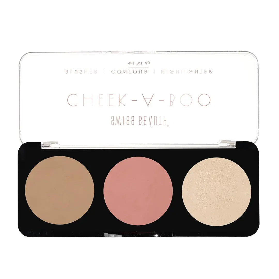 Swiss Beauty Cheek-A-Boo 3-in-1 Face Palette – Blusher, Contour & Highlighter | Highly Pigmented, Blendable & Lightweight | Long-Lasting Makeup Palette for All Skin Tones | 8g, Shade- 01