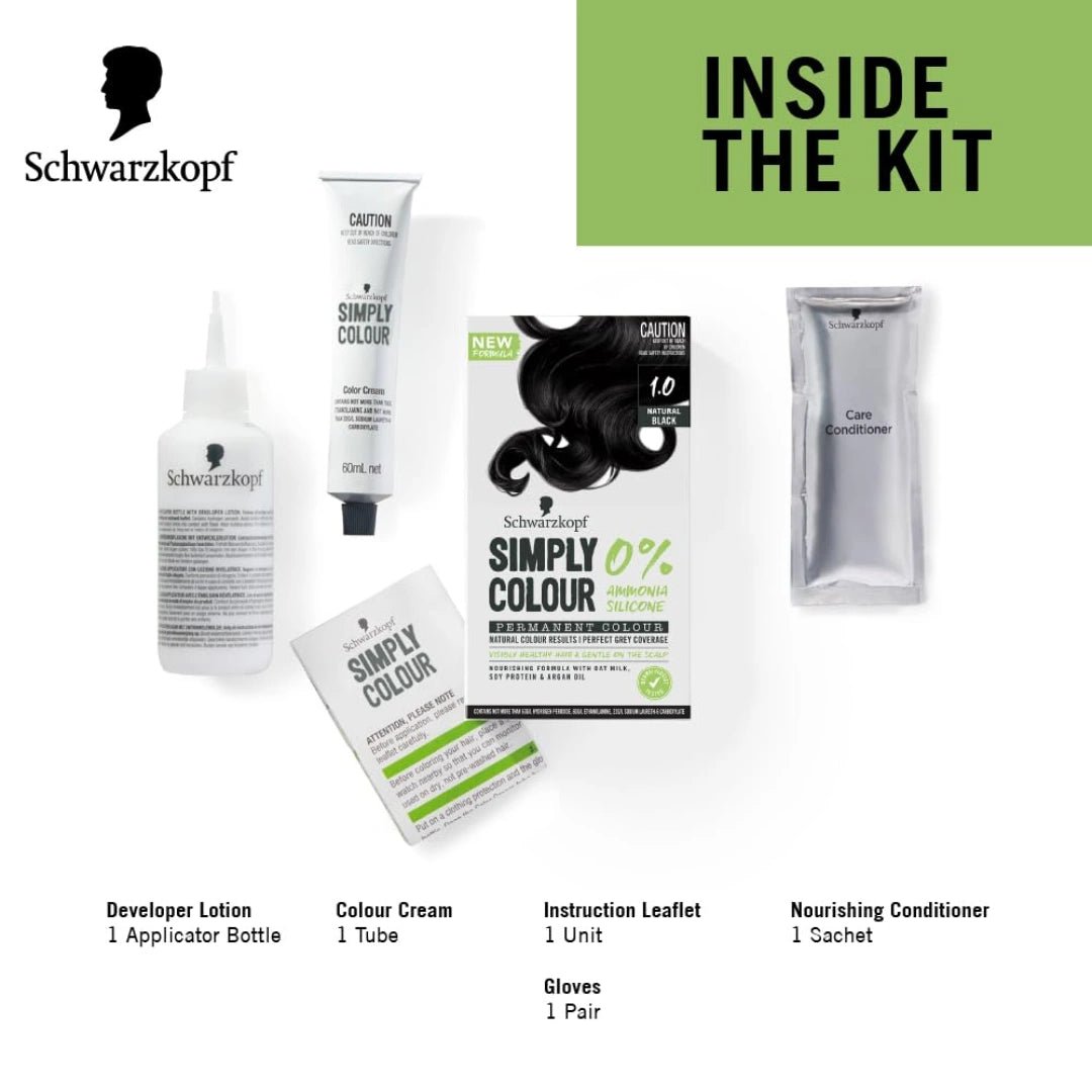 Schwarzkopf Simply Color Permanent Hair Colour - 1.00 Natural Black 142.5 ml - Deals999