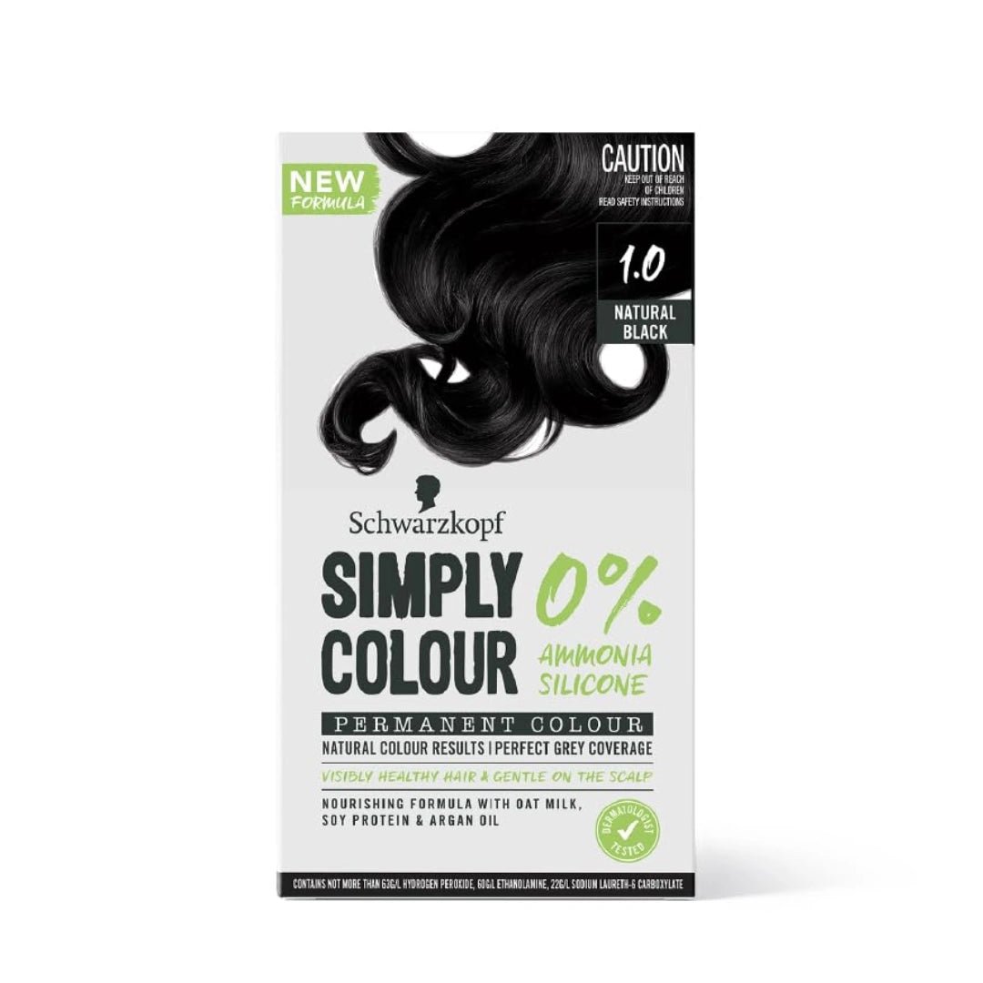 Schwarzkopf Simply Color Permanent Hair Colour - 1.00 Natural Black 142.5 ml - Deals999