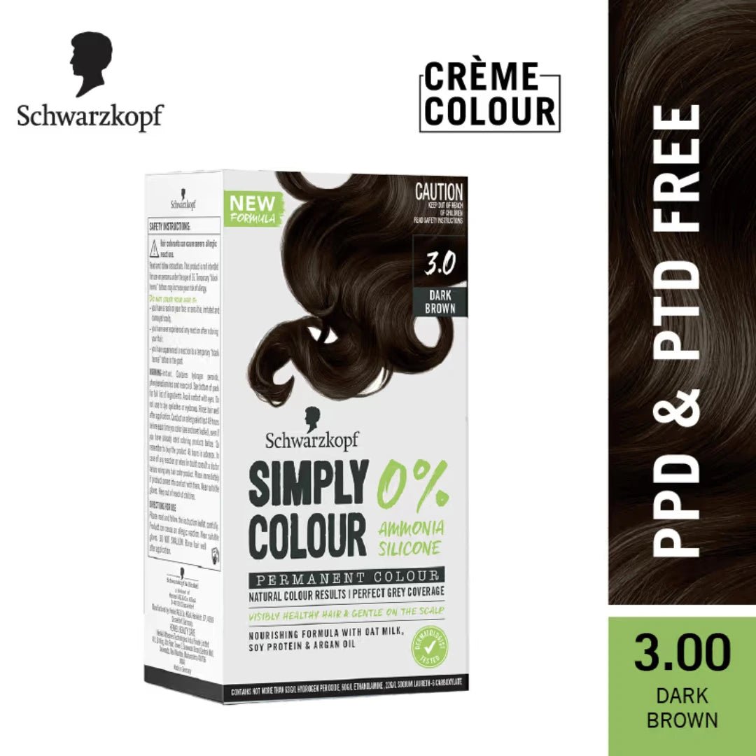 Schwarzkopf Simply Colour Permanent Hair Colour For 100% Grey Coverage - 3.00 Dark Brown - Deals999