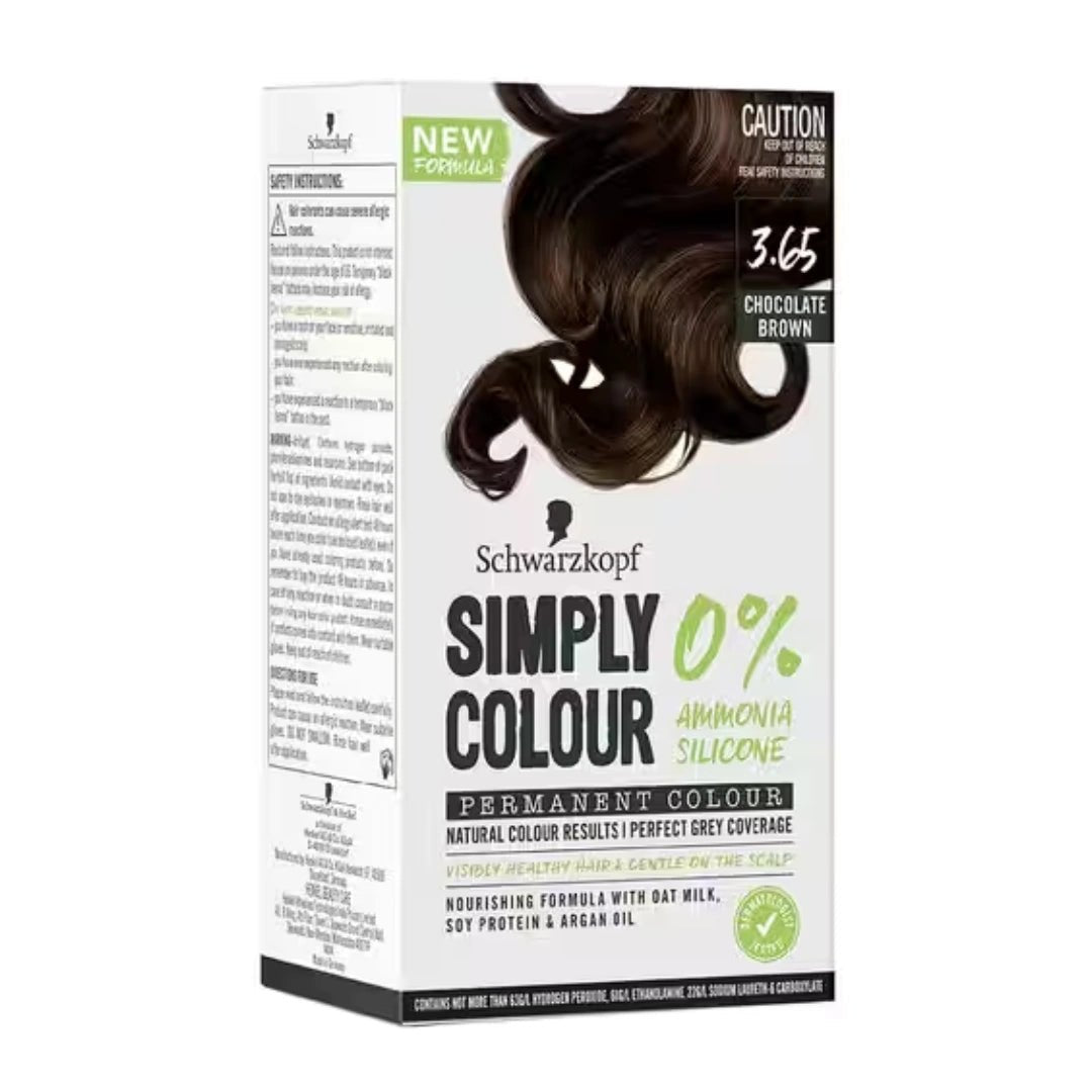 Schwarzkopf Simply Colour Permanent Hair Colour For 100% Grey Coverage - 3.65 Chocolate Brown (142.5ml) - Deals999