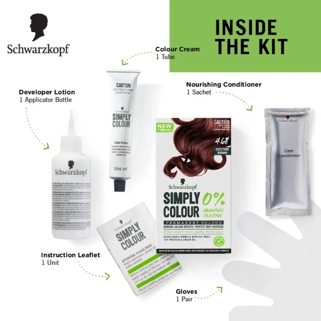 Schwarzkopf Simply Colour Permanent Hair Colour For 100% Grey Coverage - 4.68 Chestnut Brown (142.5ml) - Deals999