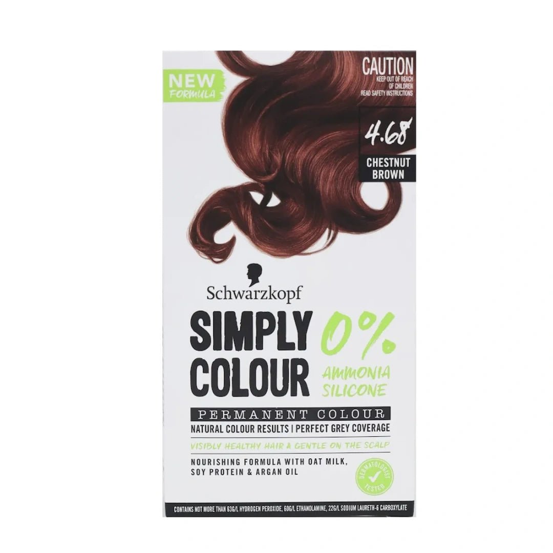 Schwarzkopf Simply Colour Permanent Hair Colour For 100% Grey Coverage - 4.68 Chestnut Brown (142.5ml) - Deals999