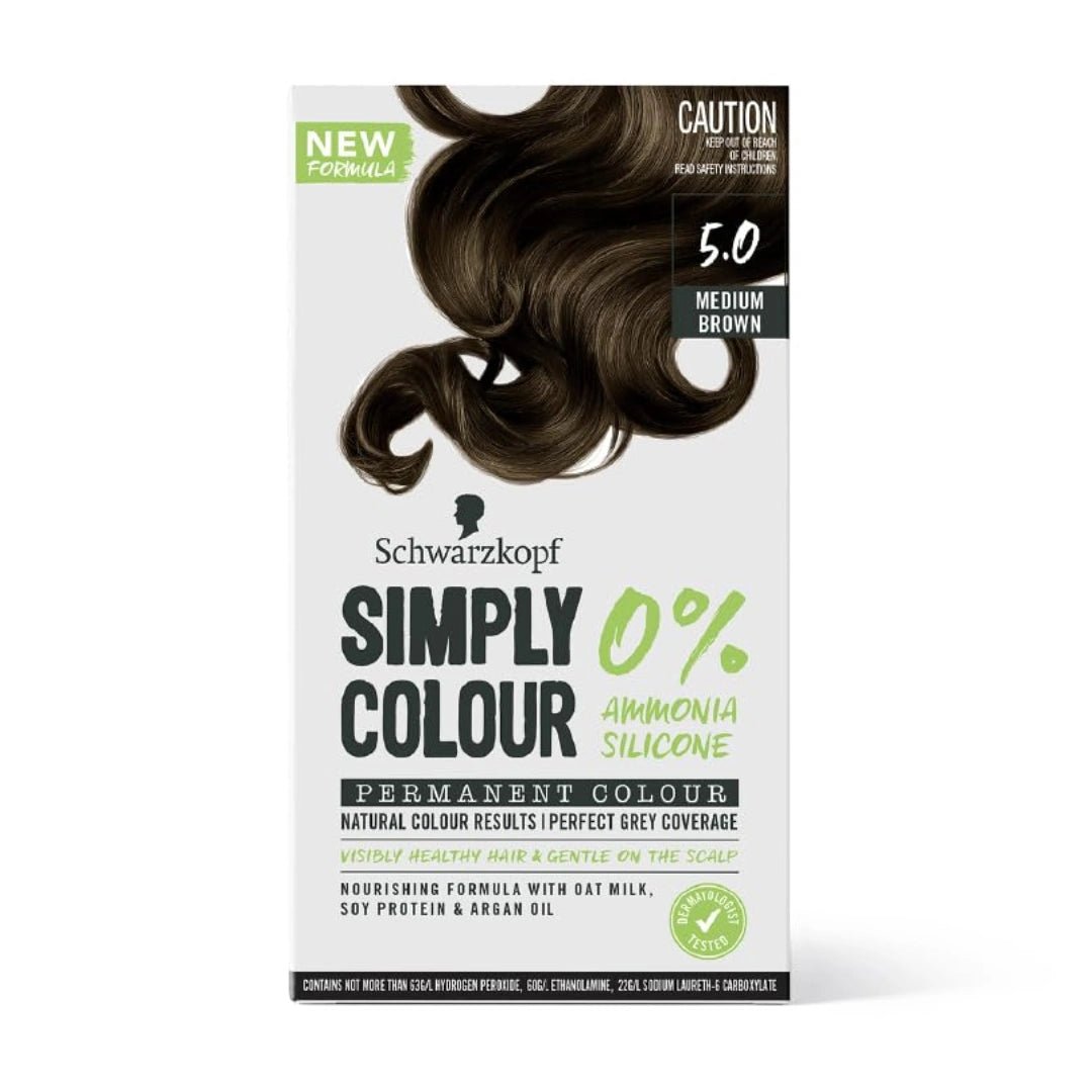 Schwarzkopf Simply Colour Permanent Hair Colour For 100% Grey Coverage - 5.00 Medium Brown (142.5ml) - Deals999