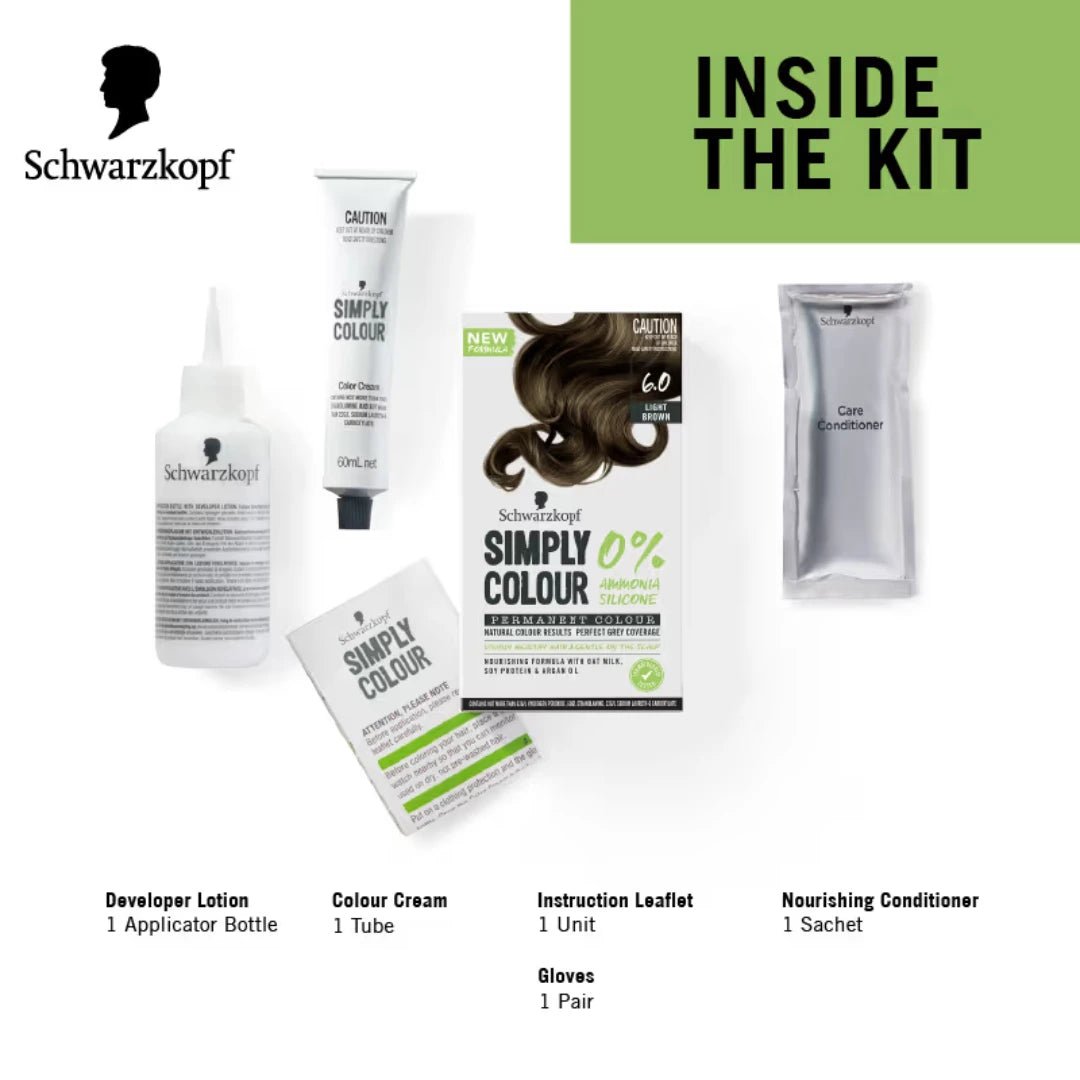Schwarzkopf Simply Colour Permanent Hair Colour For 100% Grey Coverage - 6.00 Light Brown (142.5ml) - Deals999