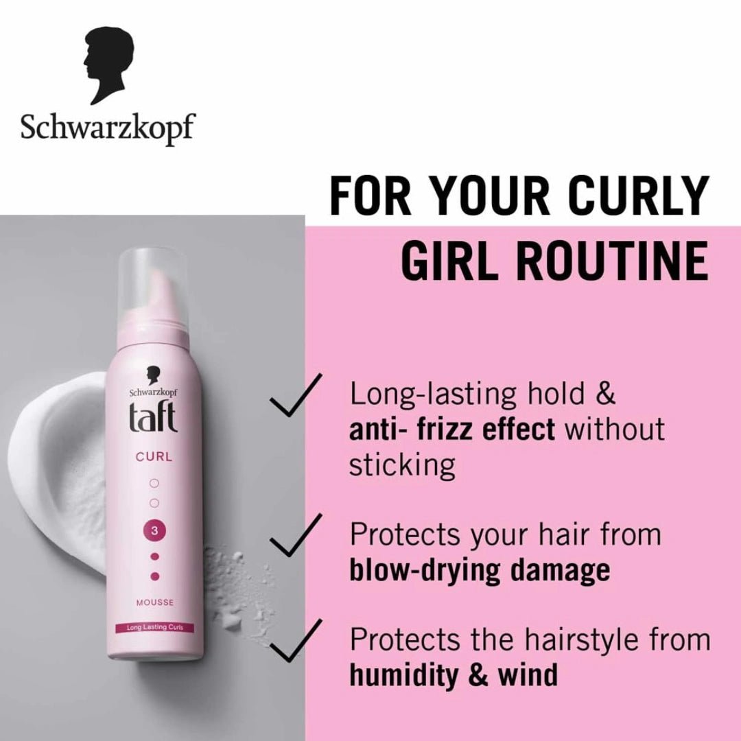 Schwarzkopf Taft Curl Hold 3 Hair Mousse, For Long Lasting Curls (200ml) - Deals999
