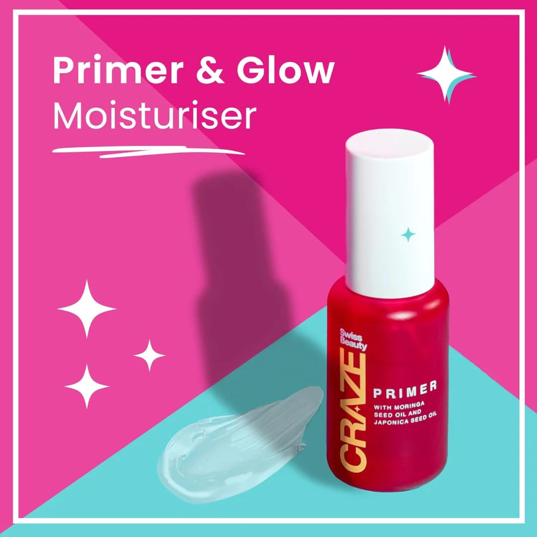 Swiss Beauty CRAZE Pore Minimising Tinted Primer & Glow Moisturiser | 2 -in-1 Moisturiser & Primer with Moringa and Japonica seed oil| Perfect Makeup Base | 27gm