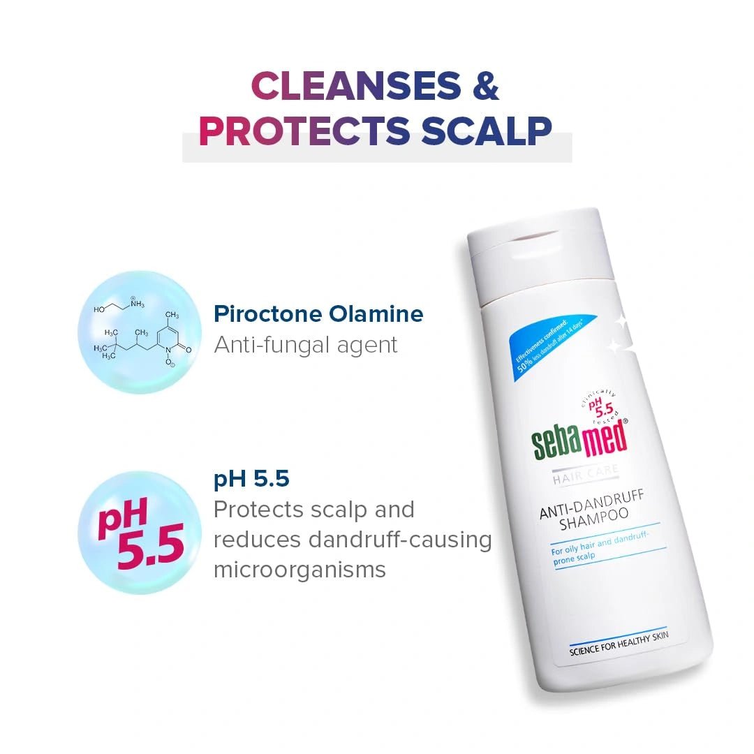 Sebamed Anti Dandruff Shampoo 200 ml | pH 5.5 | Reduces dandruff, scalp itching and irritation | Piroctone Olamine | Phthalates, SLS, Toxin and Parabens free | 50% dandruff reduction in 2 weeks - Deals999