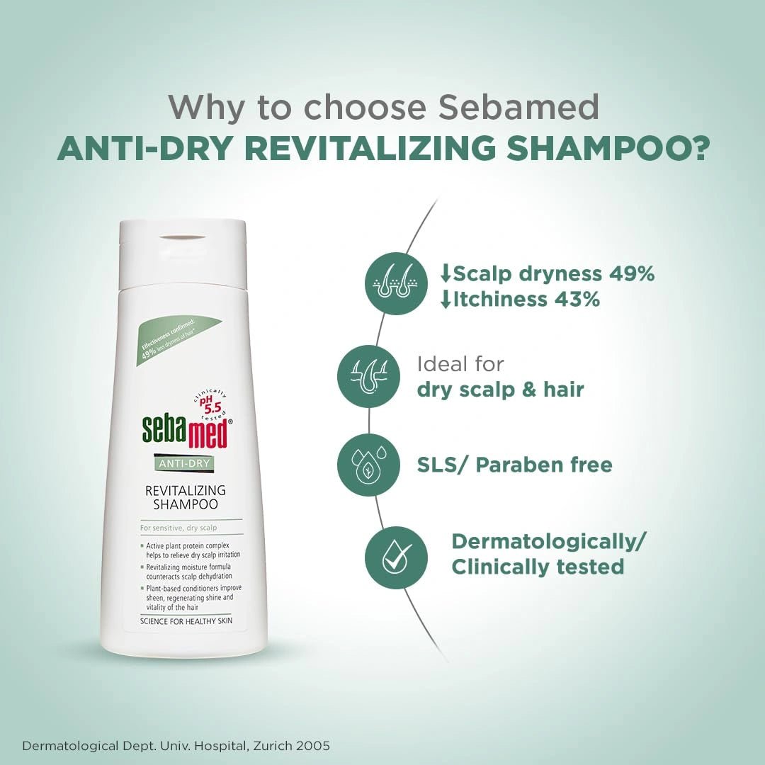 Sebamed Anti - Dry Revitalizing Shampoo | pH 5.5 I Confirmed 49% less dryness in 3 weeks | Dermatologically & clinically tested | 200ml - Deals999
