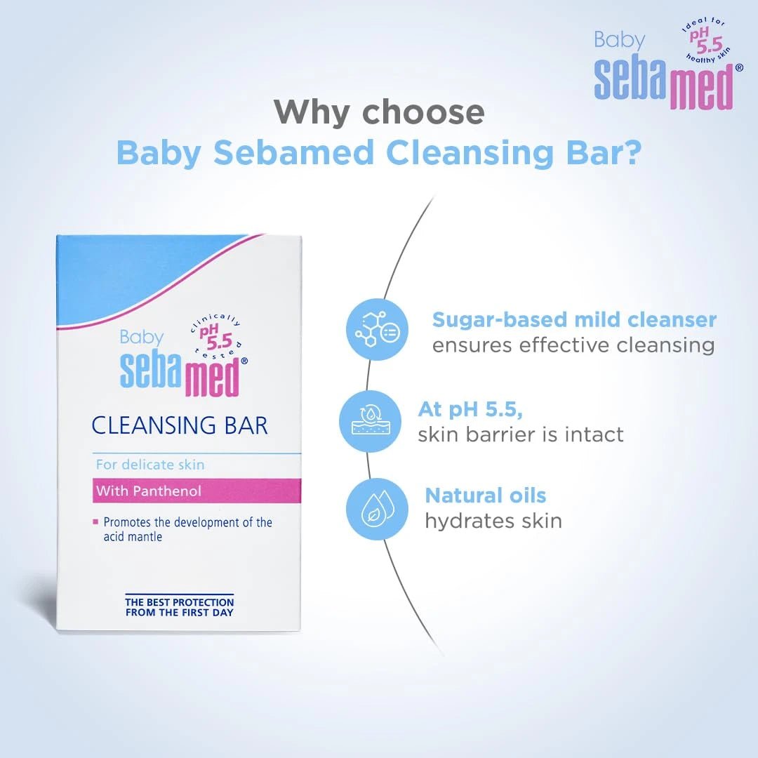 Sebamed Baby Cleansing Bar|pH 5.5 |Newborn bathing|Soap Free|Tear Free|150 gm - Deals999