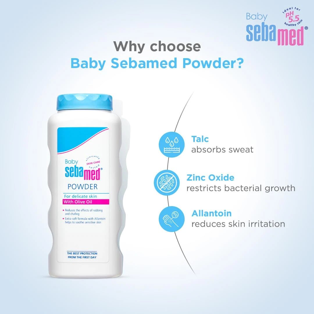 Sebamed Baby Powder| Olive Oil, Allantoin|Keeps Newborn’s Skin Fresh|absorbs Sweat|100 gm - Deals999