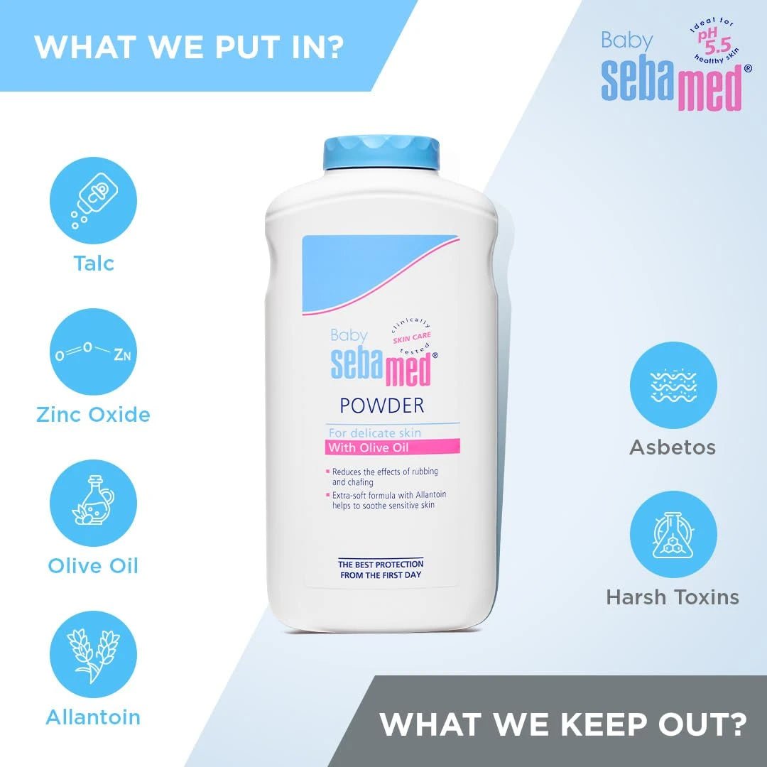 Sebamed Baby Powder| Olive Oil, Allantoin|Keeps newborn’s skin fresh|absorbs sweat|200 gm - Deals999