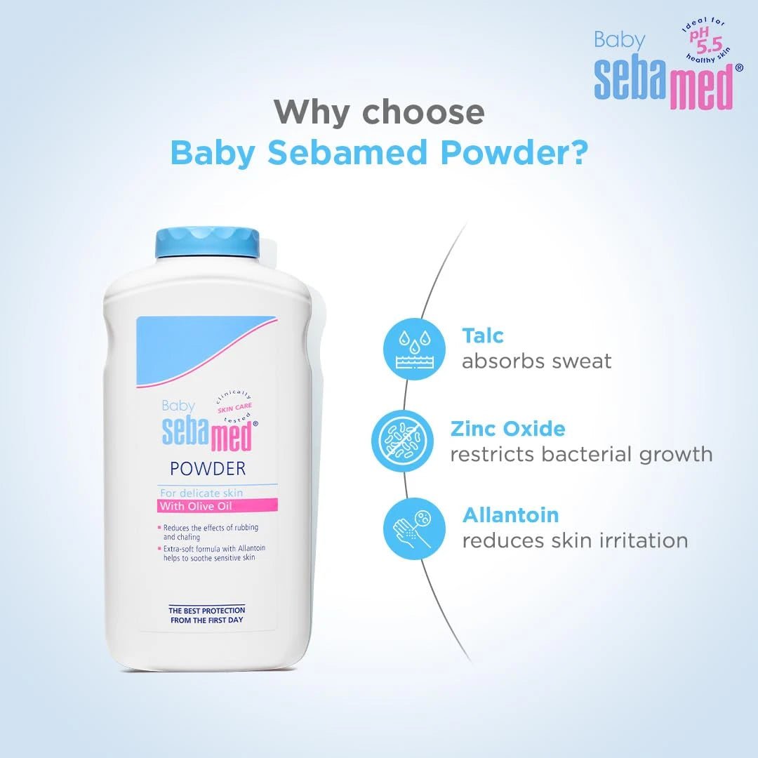 Sebamed Baby Powder| Olive Oil, Allantoin|Keeps newborn’s skin fresh|absorbs sweat|200 gm - Deals999