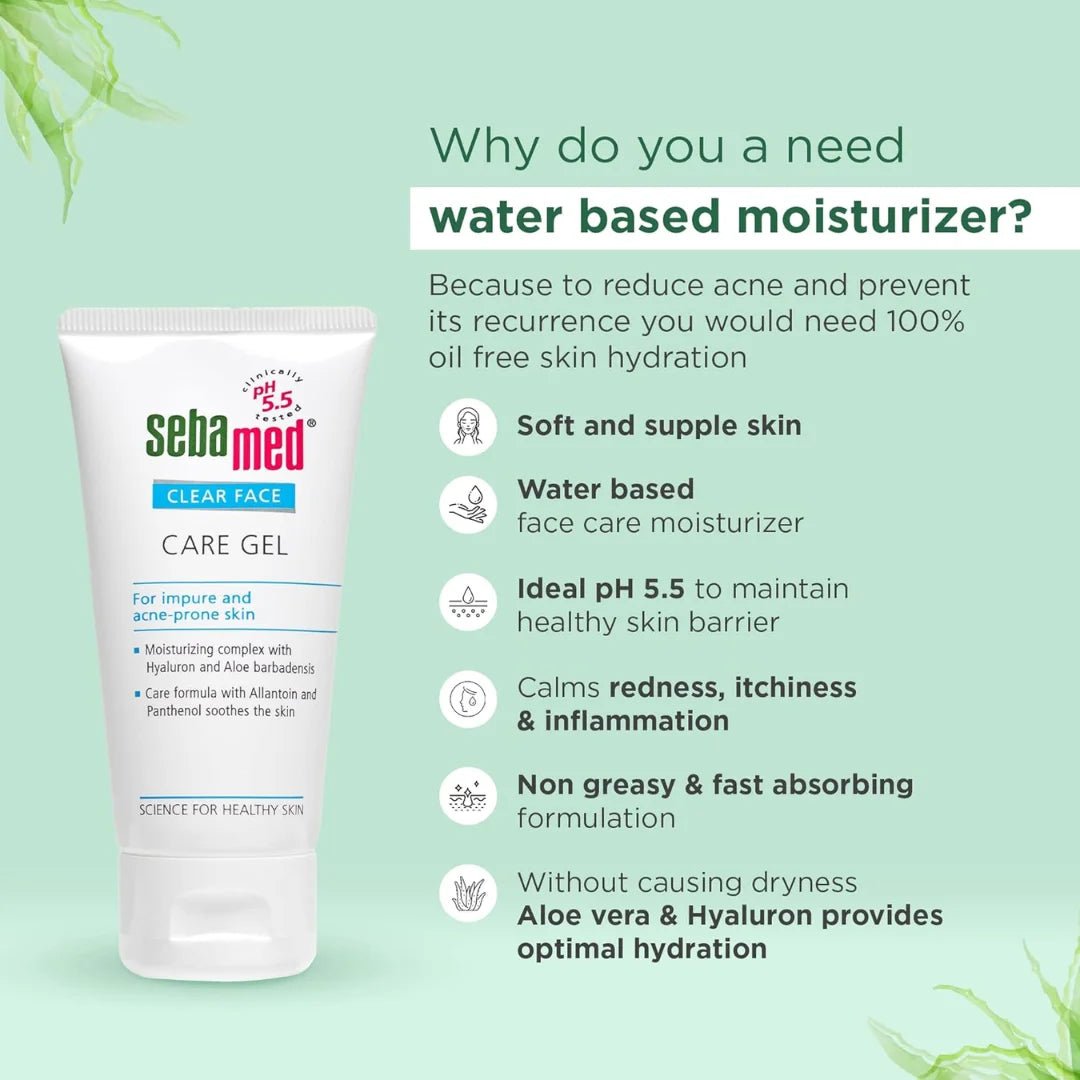 Sebamed Clear Face Care Gel | pH 5.5 |Non - sticky Moisturizer with Hyaluronic acid, Aloe Vera | Dermatologically & clinically tested | 50ml - Deals999