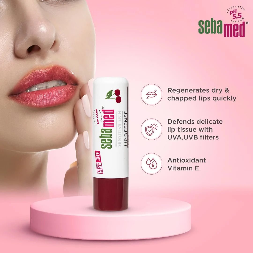SebaMed Lip Defense Lip Balm With Spf 30 + Vit E | Regenerates Dry, Chapped Lips | Intensive Care With Vit E, Jojoba Oil & Chamomile | Clinically Tested | For Men & Women, 4.8 Gm, Cherry - Deals999