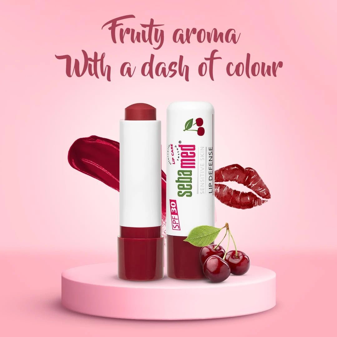 SebaMed Lip Defense Lip Balm With Spf 30 + Vit E | Regenerates Dry, Chapped Lips | Intensive Care With Vit E, Jojoba Oil & Chamomile | Clinically Tested | For Men & Women, 4.8 Gm, Cherry - Deals999