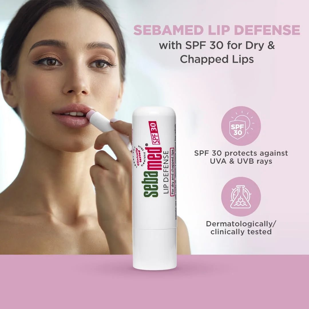 SebaMed Lip Defense Lip Balm With Spf 30 + Vit E | Regenerates Dry, Chapped Lips | Intensive Care With Vit E, Jojoba Oil & Chamomile |Clinically Tested | For Men & Women, 4.8 Gm, White - Deals999