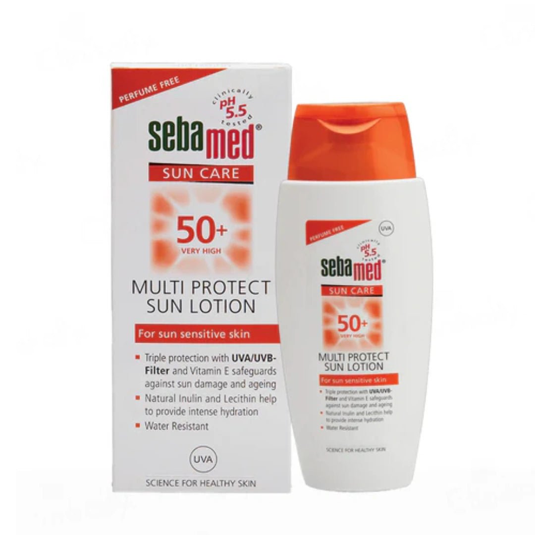 Sebamed Multi Protect Sun lotion SPF 50, 150 ml I UVA/UVB Protection filter I Water resistant sunscreen with pH 5.5 I Vitamin E I men & women I Suitable for children I Clinically tested. - Deals999
