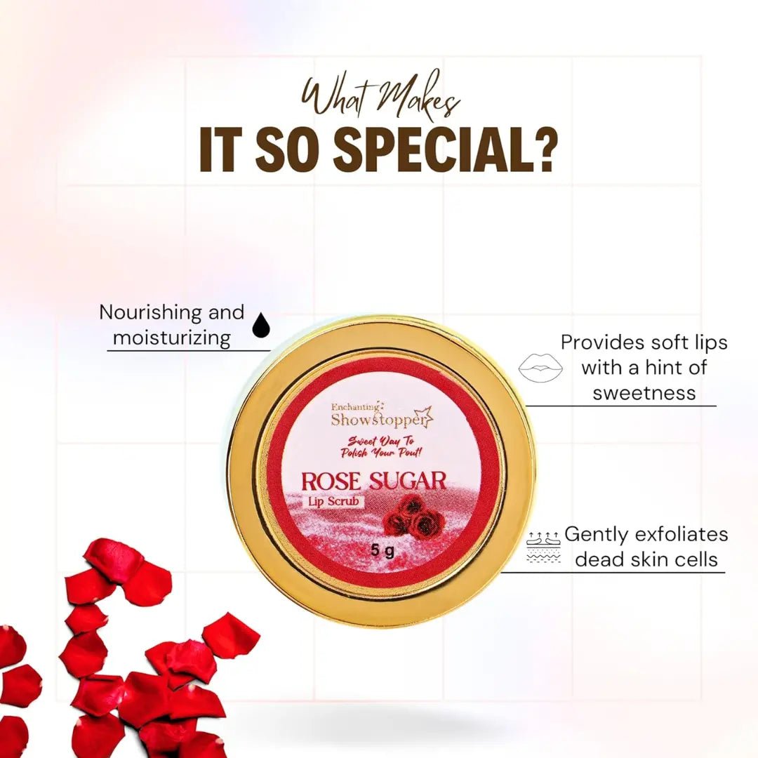 Show Stopper Rose Sugar Lip Scrub for Dry & Chapped Lips – Gentle Exfoliating & Moisturizing Lip Care, Removes Dead Skin for Soft, Smooth & Radiant Lips – Natural Lip Scrub for Men & Women, 5g - Deals999