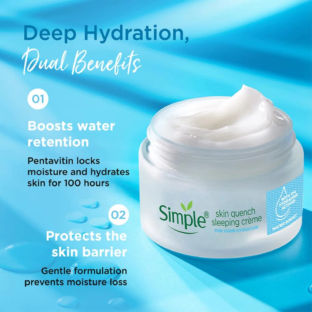 Simple Water Boost Skin Quench Sleeping Creme| 100HR Hydration |For Dry Skin Type| No Alcohol| No Perfume| No Harsh Chemicals| 40 g