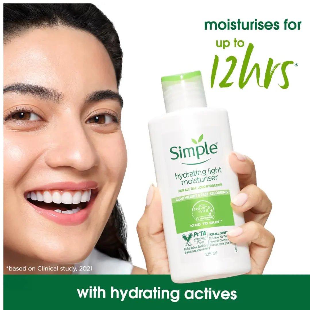 Simple Hydrating Light Moisturiser, 125ml | 12HR Hydration | With Niacinamide, Pro - Vitamin B5, Strengthens Skin Barrier| Lightweight, Non - Greasy Moisturizer | For Soft, Smooth Skin - Deals999