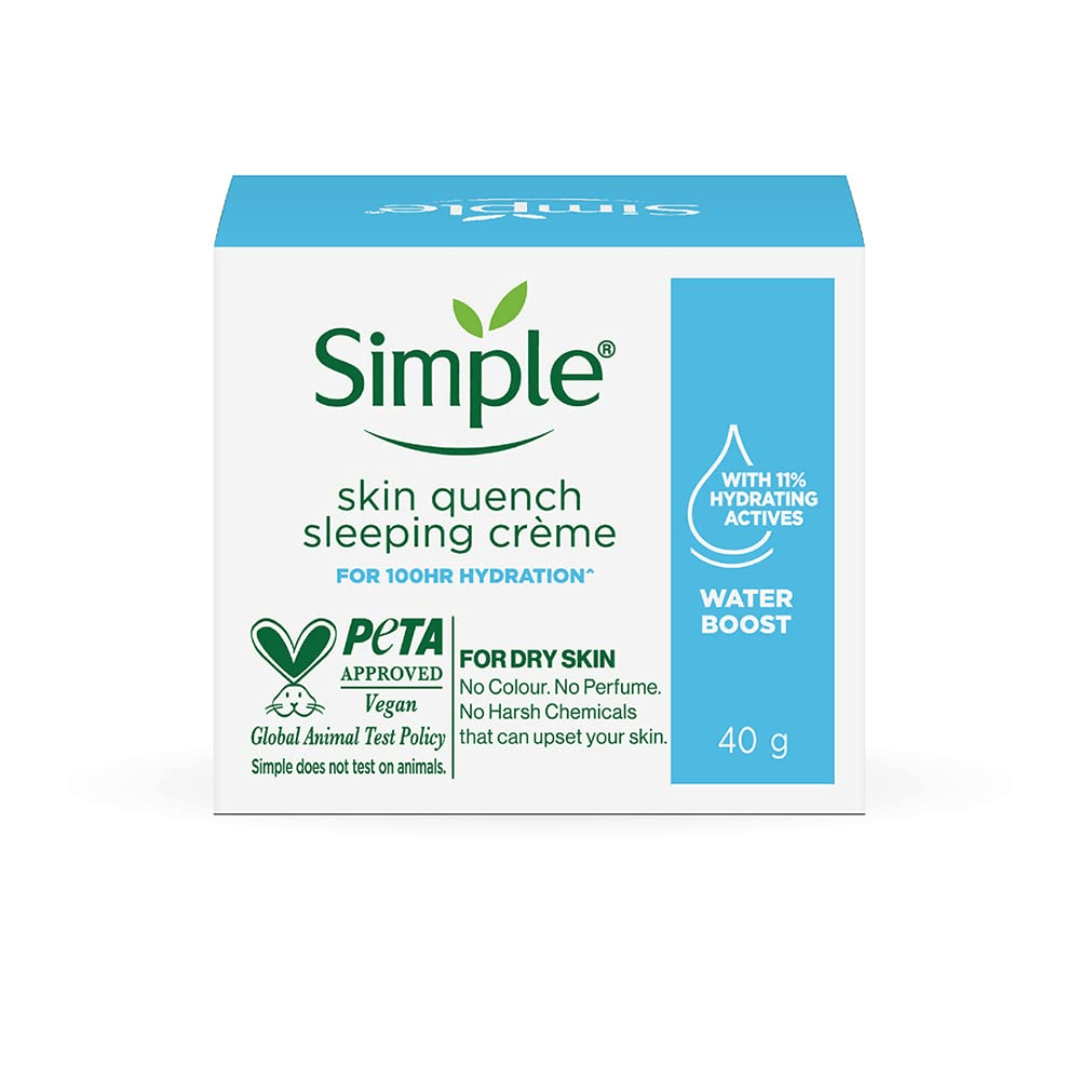 Simple Water Boost Skin Quench Sleeping Creme| 100HR Hydration |For Dry Skin Type| No Alcohol| No Perfume| No Harsh Chemicals| 40 g - Deals999
