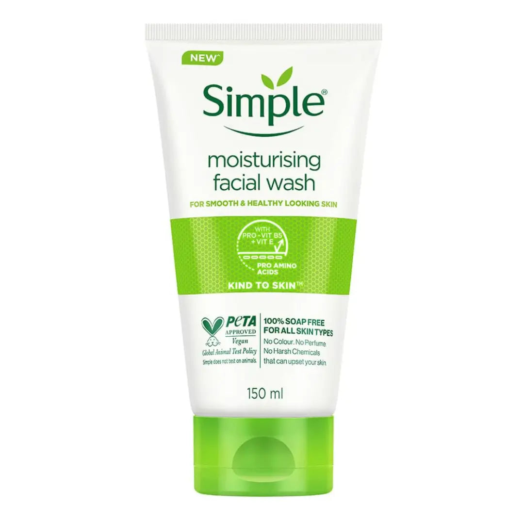 Simple Kind To Skin Moisturising Facial Wash 150 ml for normal to dry skin | 100% soap-free gentle cleanser for women & men