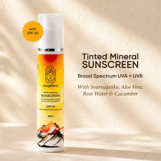 Jungleberry Tinted Mineral SUNSCREEN SPF 50 With Svarnajatika, Liquorice Extracts & Carrot Seed Oil 50ml
