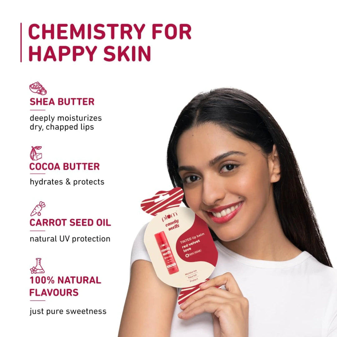 Plum Candy Melts Red Velvet Love Tinted Lip Balm | Moisturizes & Nourishes | Hydrates Dry & Chapped Lips | 100% Vegan | 4.5g