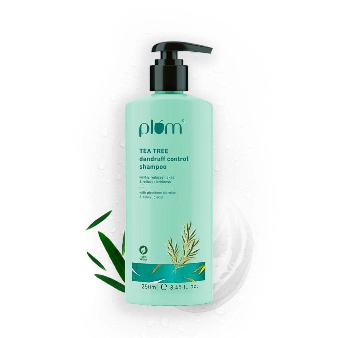 Plum Tea Tree Dandruff Control Shampoo I With Tea Tree Oil, Propanediol Caprylate & Willow Bark Extracts I For All Hair Types Dandruff Control | Sulphate Free | Paraben- Free I 100% Vegan | 250 Ml