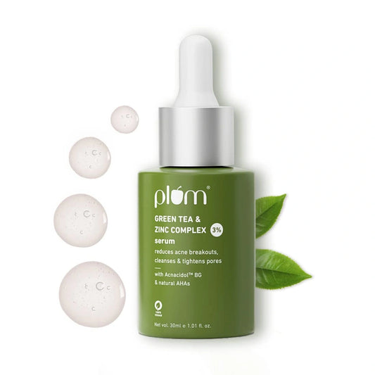 Plum Green Tea & Zinc Complex 3% Serum | With AcnacidolTM BG & natural AHAs | Fights Pimples & Tightens Pores | Controls Oil & Gently Exfoliates 30ml