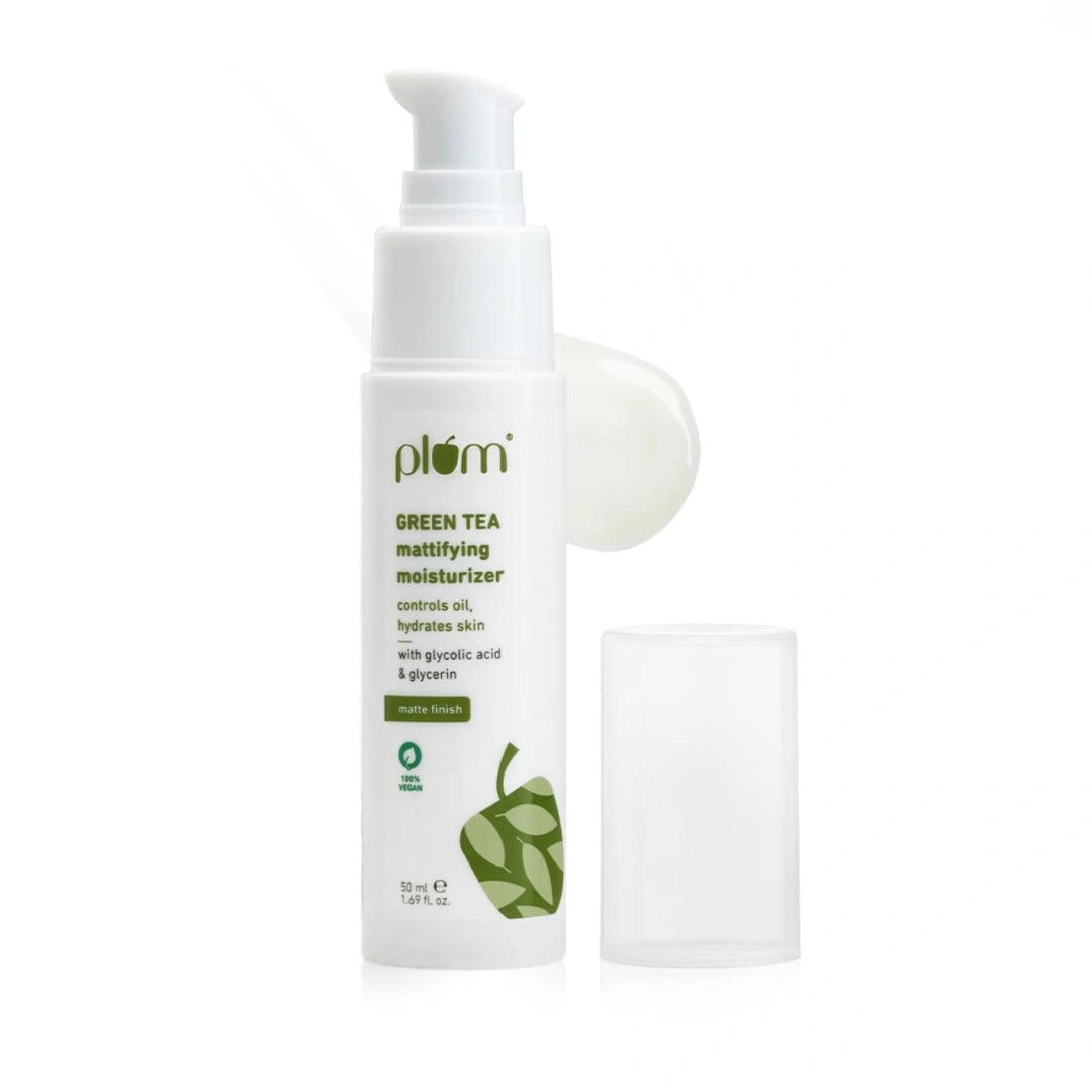Plum Green Tea Mattifying Face Moisturizer for Daily Use | Fights Acne, Controls Oil & Hydrates Skin | Moisturizer for Face with Glycolic Acid & Glycerin| Non-Sticky Moisturizer for Women & Men | 50ml